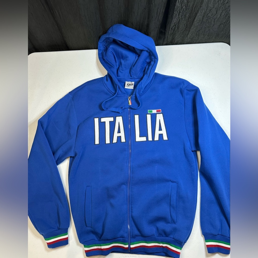 Chip Italia Full Zip Hoodie Blue Mens XXXL Italia Flag Graphic Sweatshirt